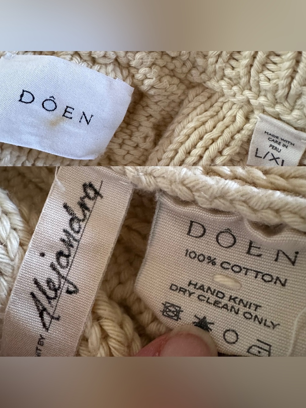 Doen Pomme Organic Cotton Button Front Cardigan Sweater Sz L Cream - Picture 5 of 16